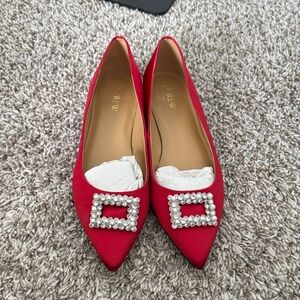 J. Crew Red Flats with Pearl Buckle